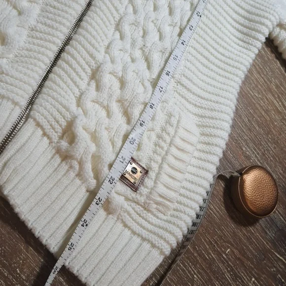 Makobi Men’s Streetwear Sweater Cable Knit Zip Cardigan Cream Hooded Pockets XL - Picture 13 of 15